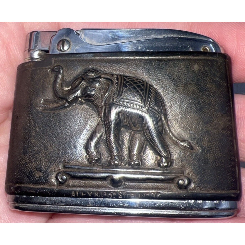 VTG Ronson Lighter England Leather Wrapped Embossed Elephant Sterling